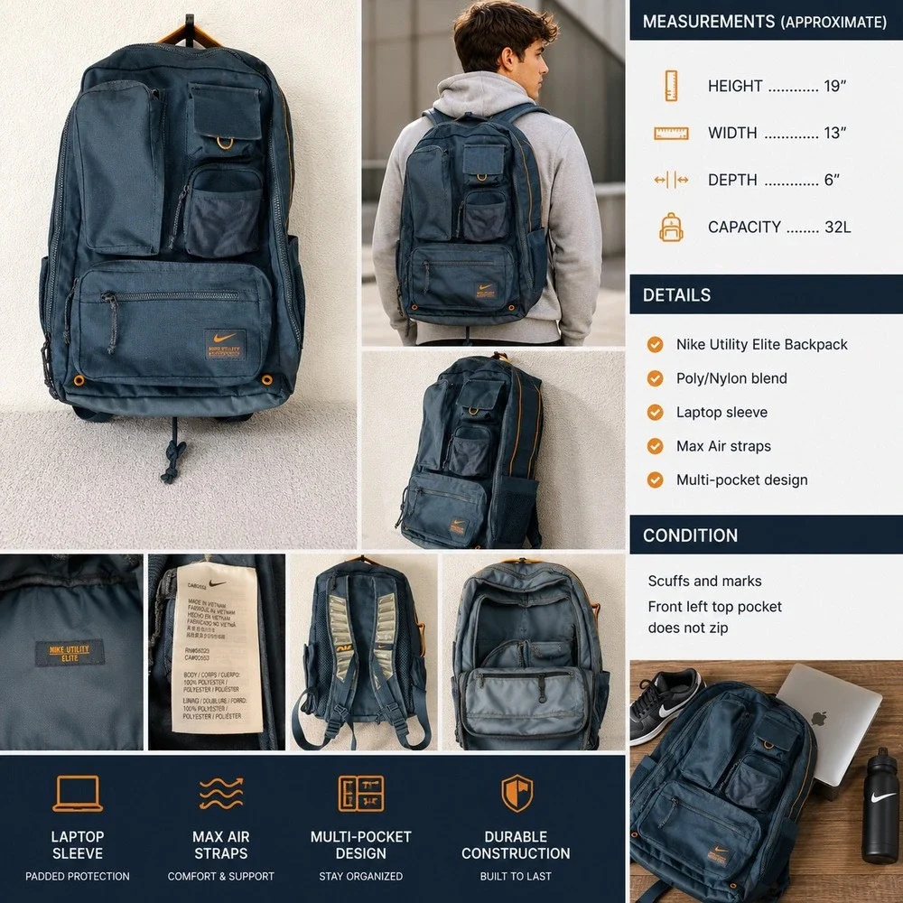 Nike Utility Elite Backpack Navy Blue Orange Training Gym Laptop Bag Air Max